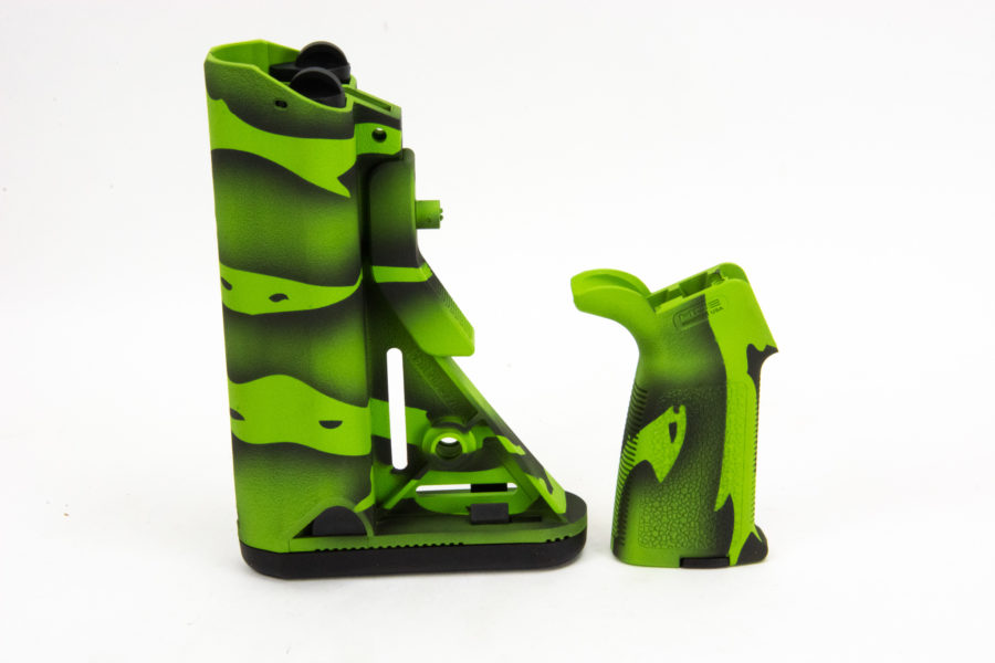 BKF Sopmod Mil-spec Stock and Magpul MOE Grip Combo- Zombie Green Tiger Stripe Cerakote