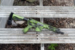 BKF M4 MOD-1 AR15 8" 1/7 Twist 300 Blackout SBA3 Cerakoted Pistol - Zombie Green Battleworn