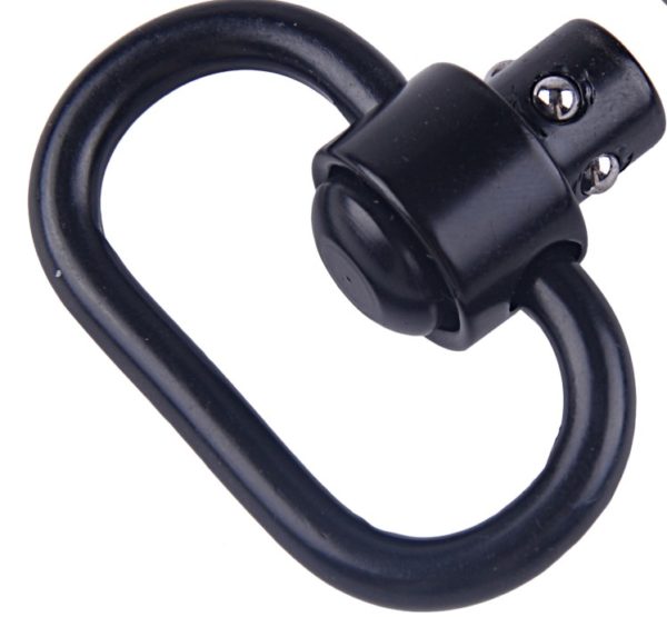 Push-button quick-detach sling swivel for 1-1/4" webbing, compatible with QD sling attachment points.
