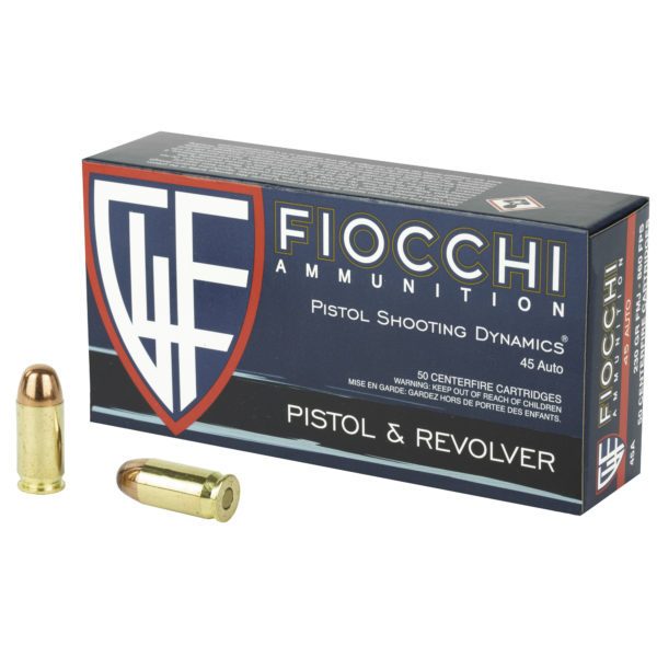 Fiocchi Ammunition, Centerfire Pistol, 45ACP, 230 Grain, Full Metal Jacket, 50 Round Box