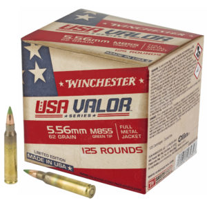 Winchester Ammunition, USA Valor, 556NATO, 62Gr, Full Metal Jacket, Green Tip, 125 Round Box, Limited Edition Series