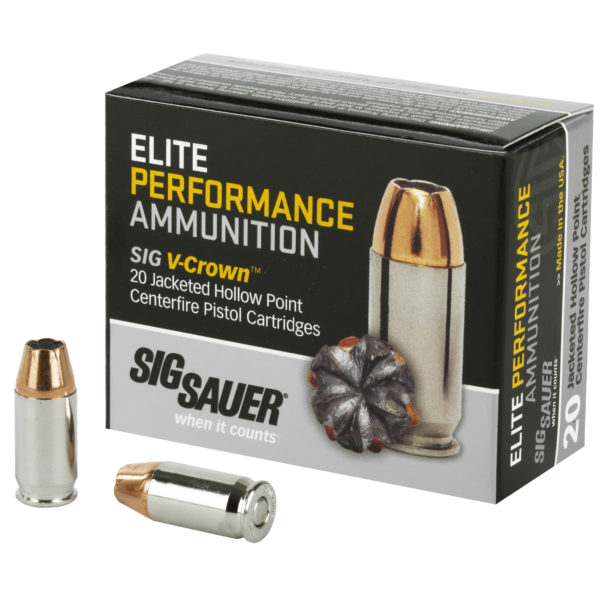 Sig Sauer, Elite Performance V-Crown Ammunition, 380ACP, 90 Grain, Jacketed Hollow Point, 20 Round Box