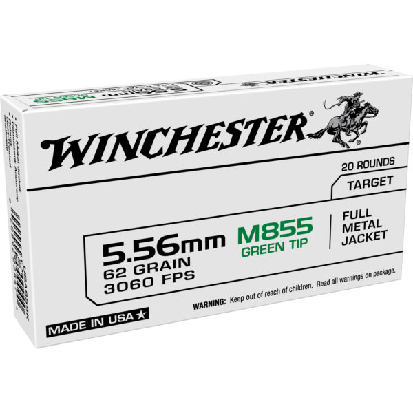Winchester Ammunition, M855, 556NATO, 62Gr, Full Metal Jacket, Green Tip, 20 Round Box