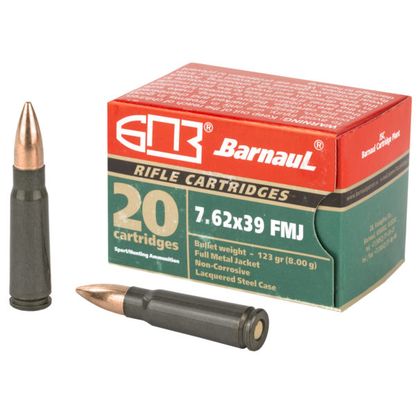 Barnaul Ammunition, 762X39, 123 Grain, Full Metal Jacket, 20 Round Box, Steel Lacquered Case