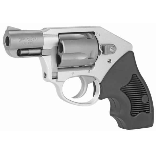 Charter Arms, Off Duty, Revolver, 38 Special, 2" Barrel, Aluminum, Stainless Finish, Rubber Grips, Fixed Sights, 5 Rounds, Fired Case