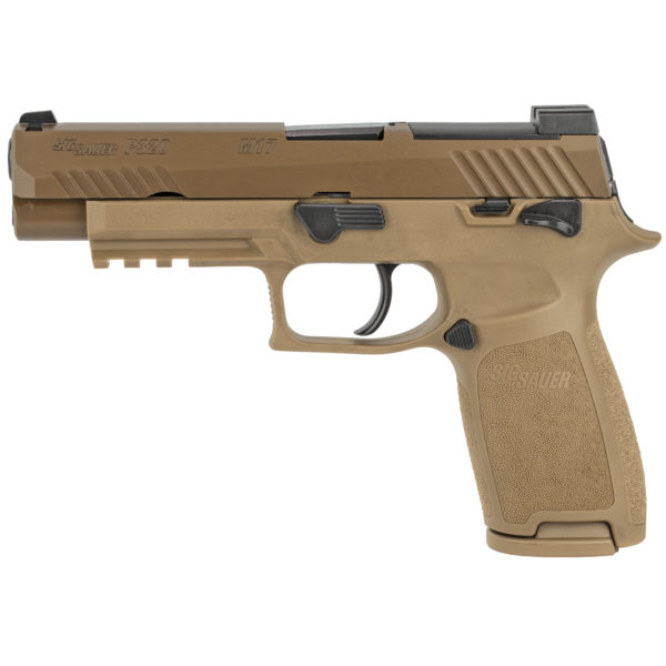 Sig Sauer, P320, M17, Striker Fired, Semi-automatic, Polymer Frame, Full Size, 9MM, 4.7" Barrel, PVD Finish, Coyote Tan, SIGLITE Night Sights, Manual Thumb Safety, Optics Ready, 3 Magazines, (1) 17-Round and (2) 21-Round