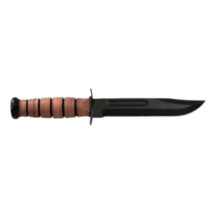 KABAR, KA-BAR, USMC, 7" Fixed Blade Knife, Clip Point, Plain Edge, 1095 Cro-Van/Black, Brown Leather, Leather Sheath