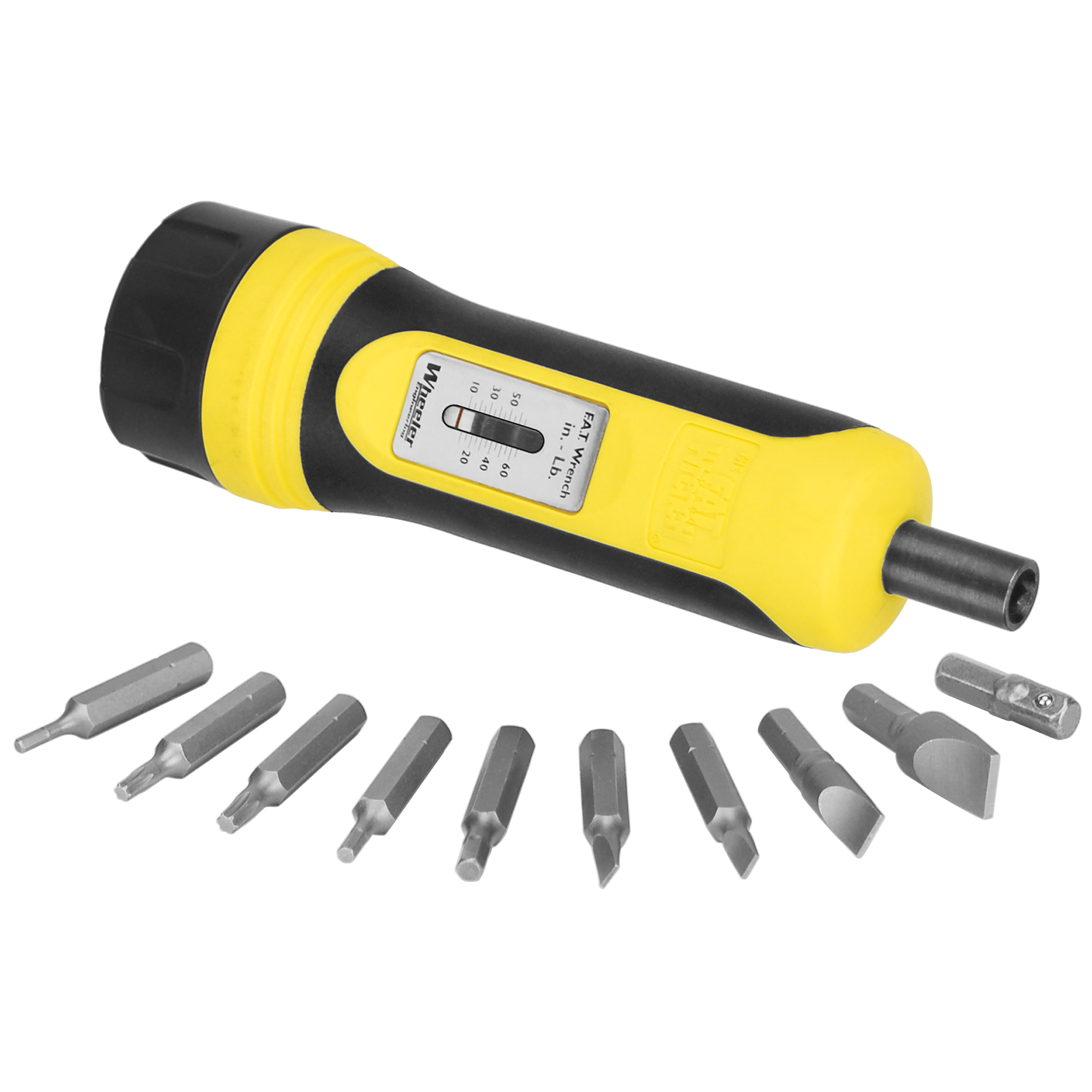 Wheeler, Fat Wrench Tool, Adjustable Torque, Settings from 5-60lbs, 10 Bit  Set, Black/Yellow