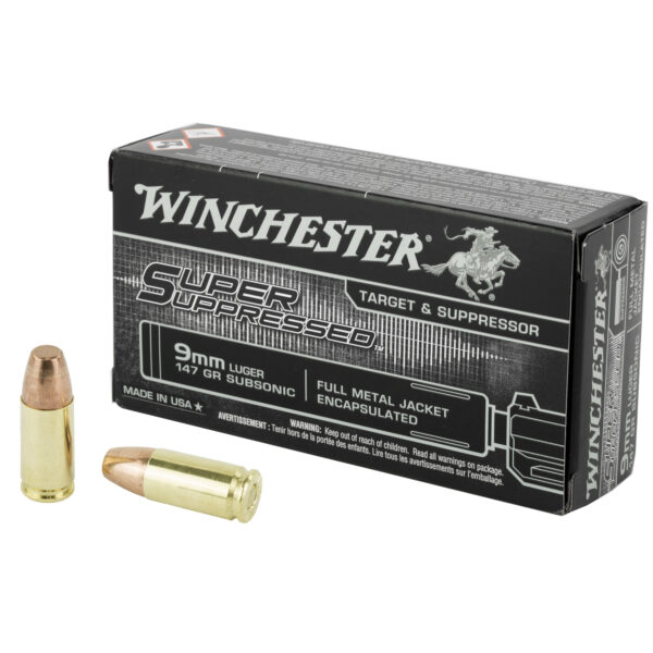 Winchester Ammunition, Super Suppressed, 9MM, 147 Grain, Full Metal Jacket Encapsulated, 50 Round Box