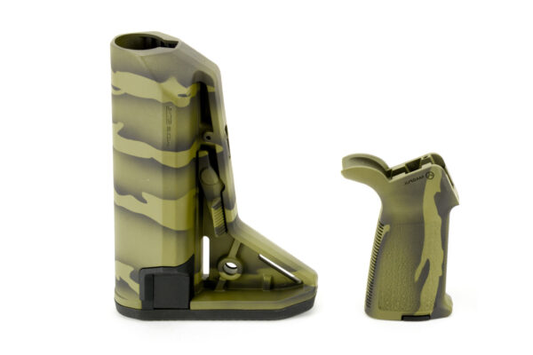 Magpul Moe SL-S Carbine Stock and MOE Grip Combo- Bazooka Green Tiger Stripe Cerakote
