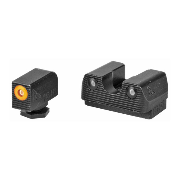 Rival Arms, Tritium 3 Dot Front/Rear Green Night Sight For Glock 17/19, Orange Front Sight Ring, Black Nitride Quench-Polish-Quench (QPQ) Finish