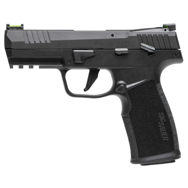 Sig Sauer, P322, Semi-automatic, Single Action Only, Polymer Frame Pistol, Full Size, 22 LR, 4 Barrel", Anodized Finish, Black, Adjustable Fiber Optic Sights, Optic Ready, Threaded Barrel Adapter, 20 Rounds, 2 Magazines