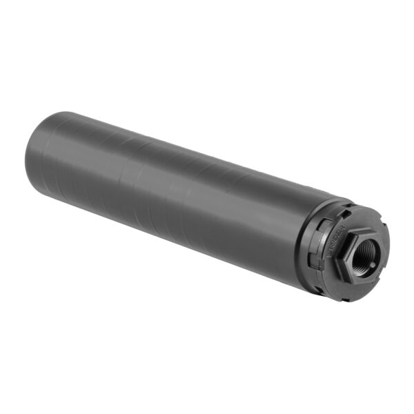 Dead Air Armament, Primal, Rifle/Pistol Suppressor, 9MM - 45-70 Government, 7.9" in Length, 1.618" in Diameter, 17-4 Stainless Steel, Cerakote Black, Includes 5/8X24 Direct Thread Insert and the HUB to P-Series Adapter, Compatible with Nomad/Wolfman/Ghost Mounts Right Out of the Box