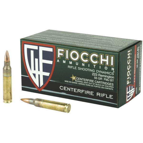 Fiocchi Ammunition, Rifle, 223 Remington, 55 Grain, Full Metal Jacket Boat Tail, 50 Round Box