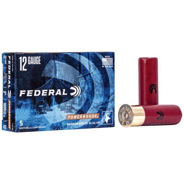 Federal, PowerShok, 12 Gauge, 3", Mag Dram, 1.25oz, Rifled Slug, Hollow Point,5 Round Box