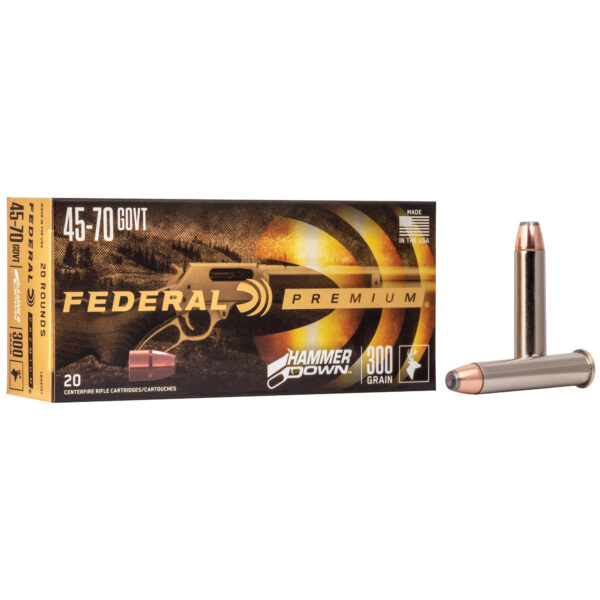 Federal, Premium, Hammer Down, 45-70 Government, 300 Grain, Bonded Soft Point, 20 Round Box, Designed for Lever Action Rifles