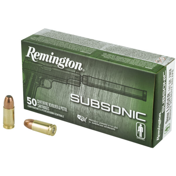 Remington, Subsonic, 9MM, 147 Grain, Flat Nose Enclosed Bullet, 50 Round Box