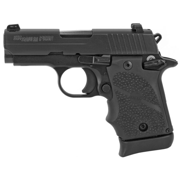 Sig Sauer, P938, Single Action Only, Semi-automatic, Metal Frame Pistol, Sub-Compact, 9MM, 3" Barrel, Alloy, Nitron Finish, Black, Rubber Grips, SIGLITE Night Sights, Ambidextrous Thumb Safety, 7 Rounds, 1 Magazine