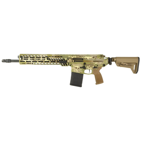 Sig Sauer, MCX Spear, Semi-automatic AR, 762NATO, 16" Threaded Barrel, SLX/SLH QD Flash Hider, Cerakote Finish, Multicam, M-LOK Handguard, Ambidextrous Bolt Catch/Release, Rear and Side Charging Handle, 2 Position Adjustable Gas Valve, 6 Position Push-Button Folding/Collapsing Stock, 20 Rounds, 1 Magazine