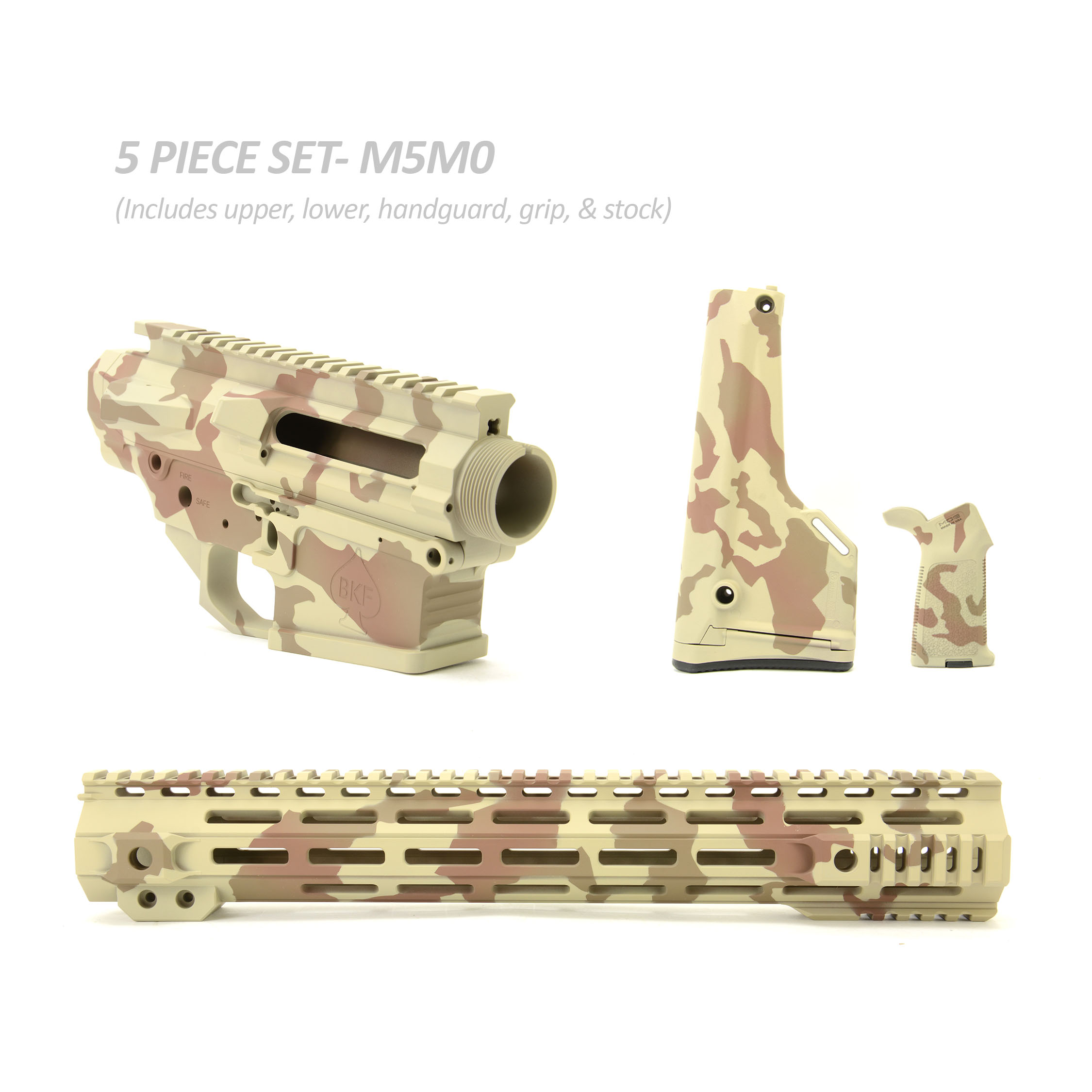 BKF M5 MOD-0 LR-308 Stripped Billet 15" Cerakoted Builder Set W/ Ambi Bolt Release - Mojave Camo