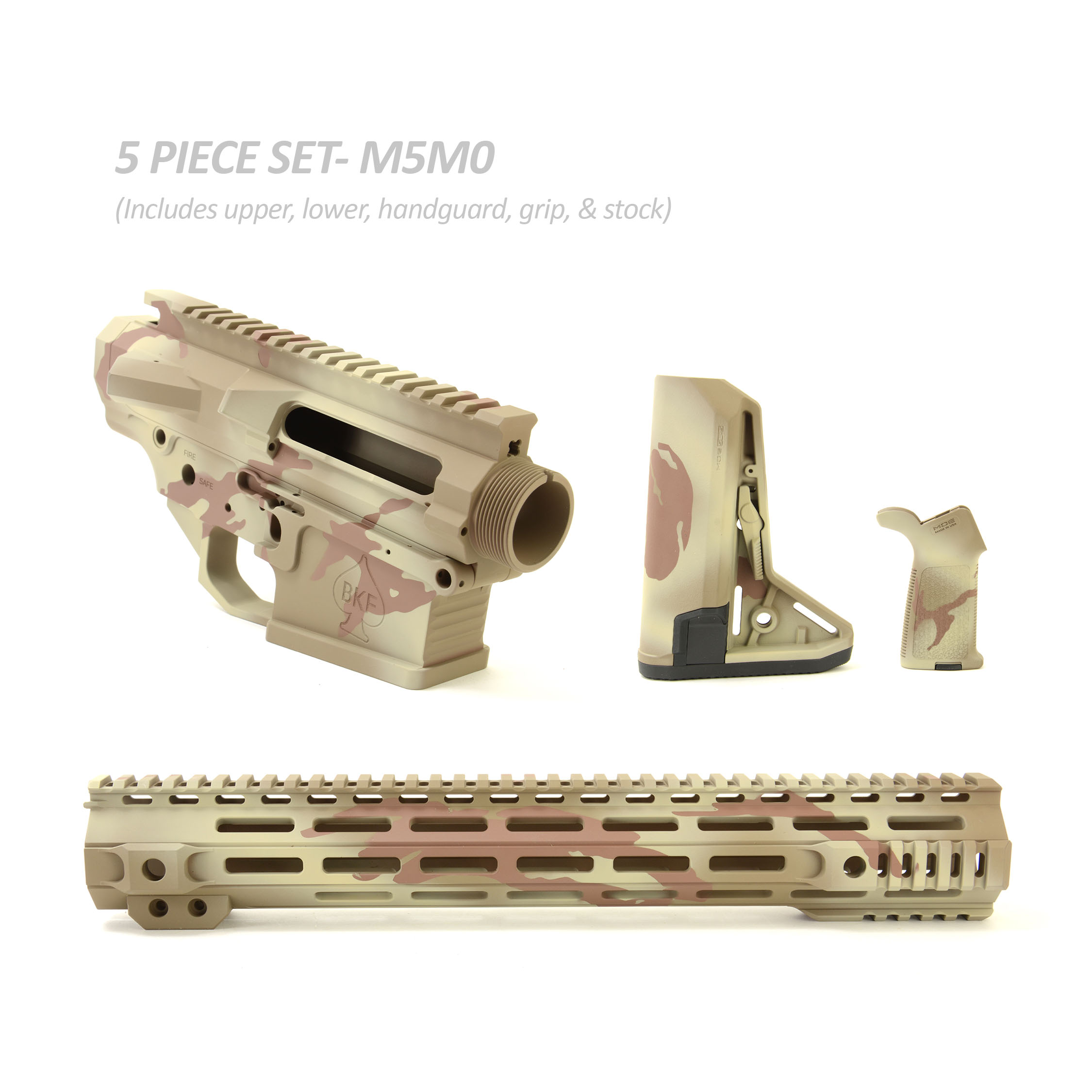 BKF M5 MOD-0 LR-308 Stripped Billet 15" SL-S Cerakoted Builder Set W/ Ambi Bolt Release - Mojave Shadowcam