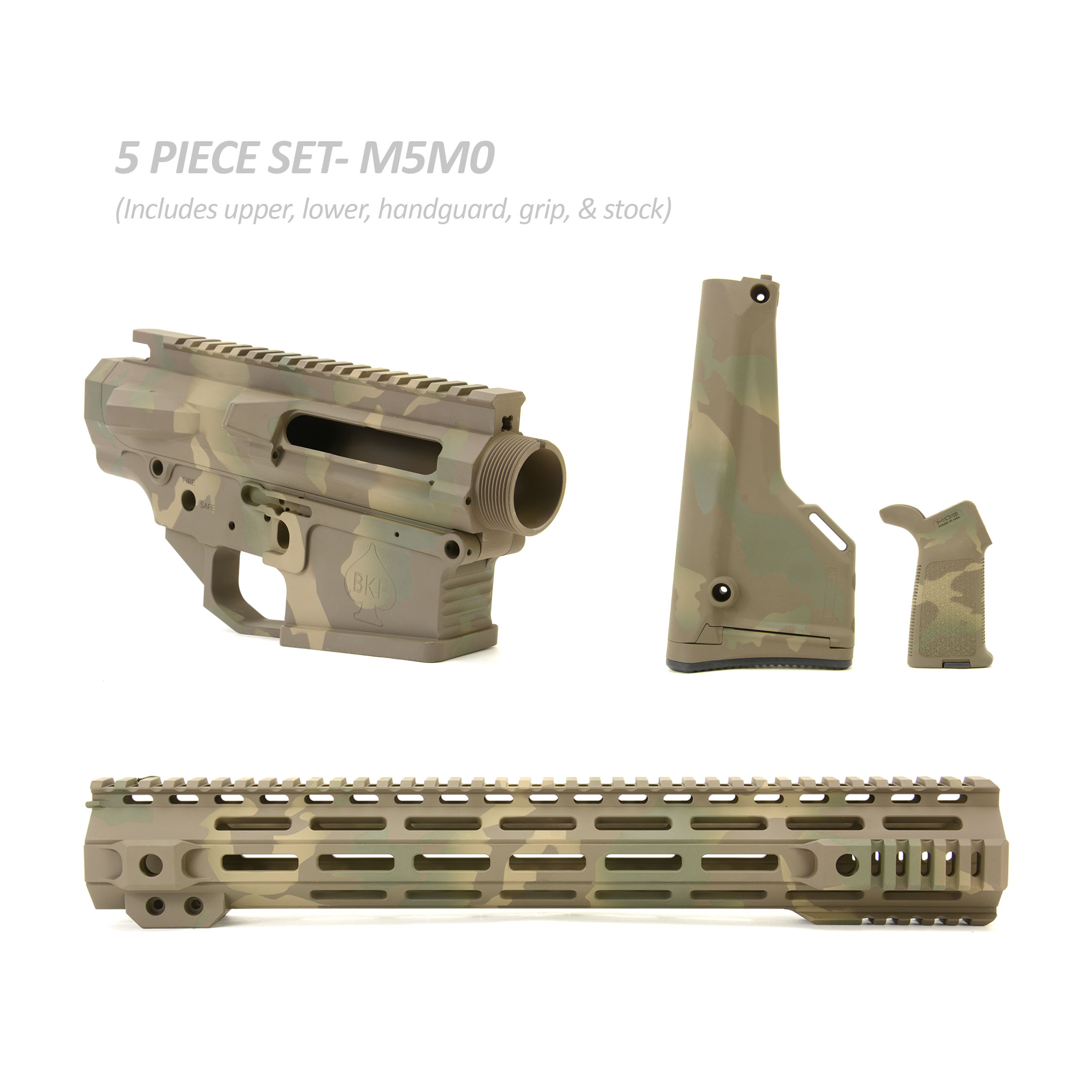 BKF M5 MOD-0 LR-308 Stripped Billet 15" Cerakoted Builder Set W/ Ambi Bolt Release - Woodland Camo