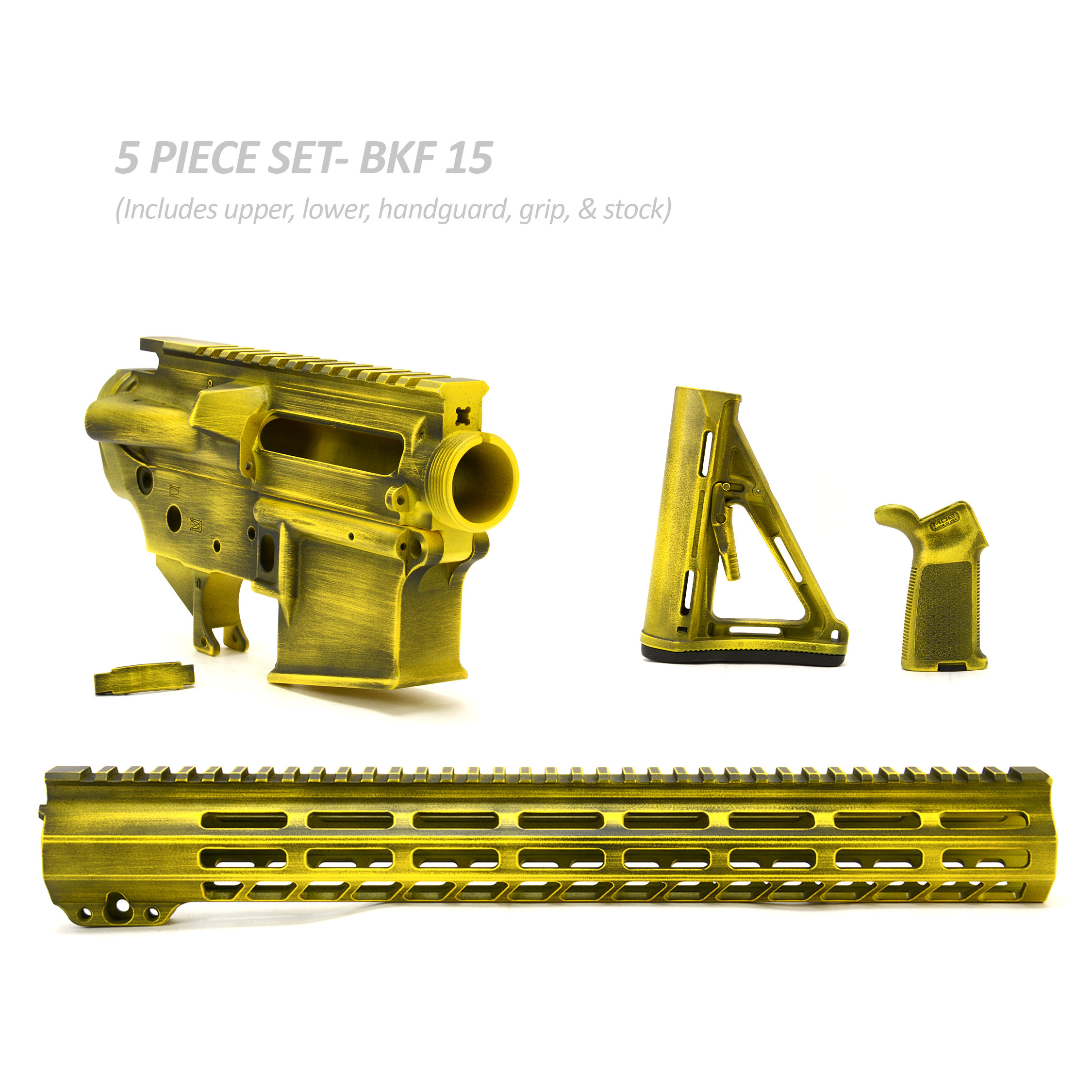 BKF AR15 Cerakoted 15" Moe Builder Set - Yellow Battleworn