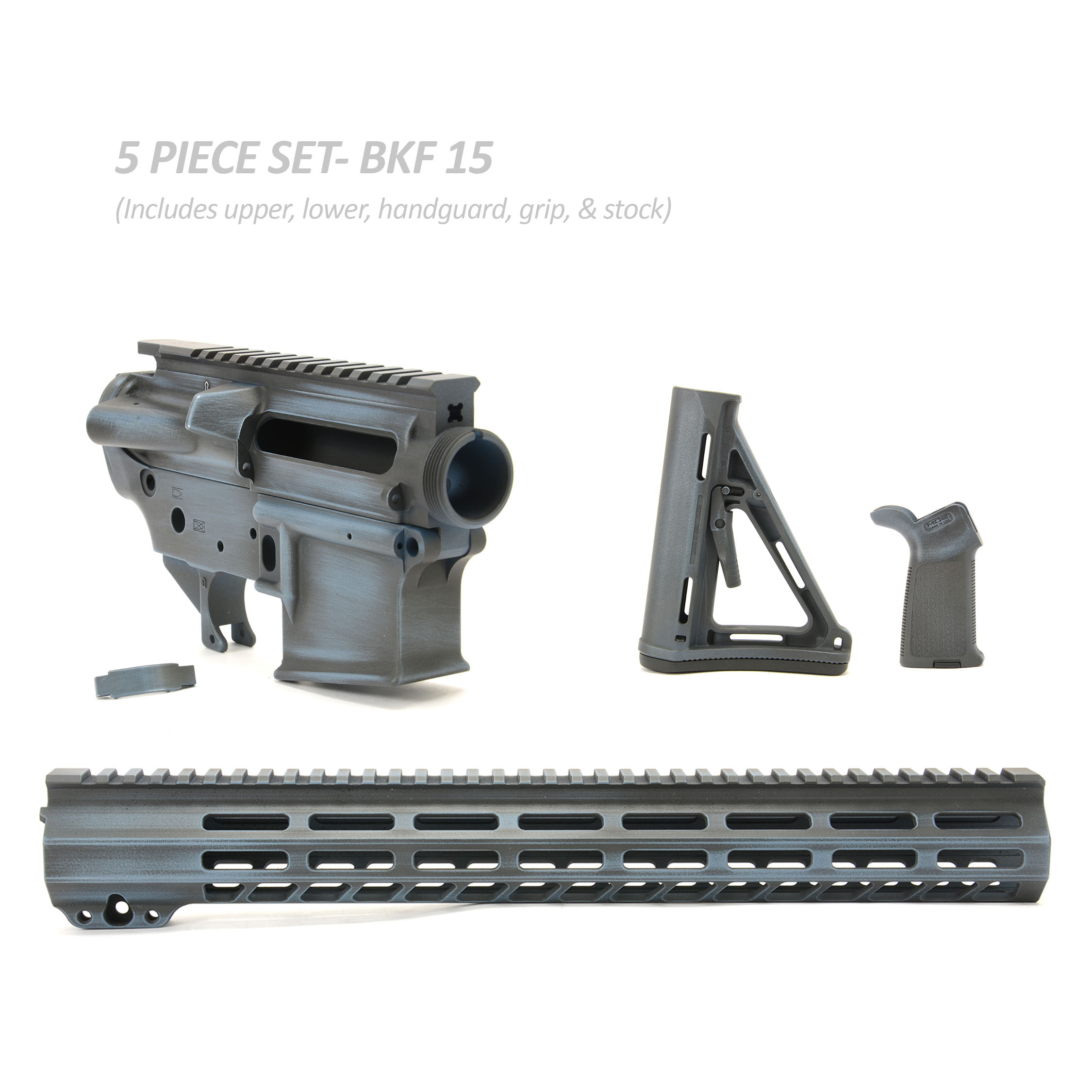 BKF AR15 Cerakoted 15" Moe Builder Set - Blue Titanium Battleworn