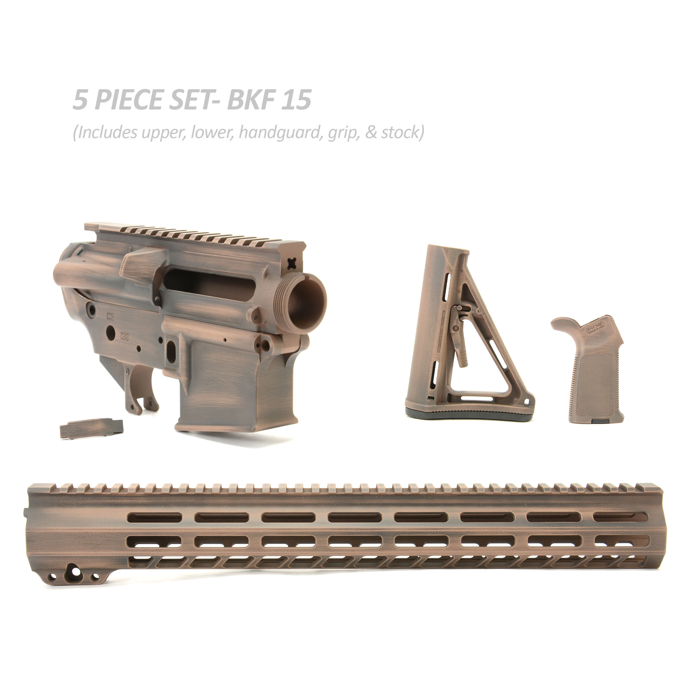 BKF AR15 Cerakoted 15" SL Builder Set - Brown Battleworn