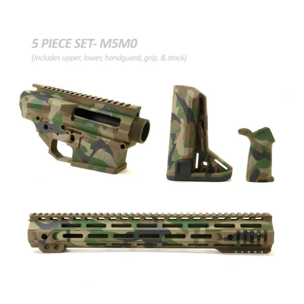 BKF M5 MOD-0 LR-308 Stripped Billet 15" SL-S Cerakoted Builder Set W/ Ambi Bolt Release - M81 Woodland