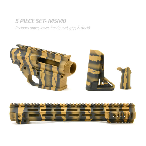 BKF M5 MOD-0 LR-308 Stripped Billet 15" SL-S Cerakoted Builder Set W/ Ambi Bolt Release - Ral 8000 Tiger Stripe