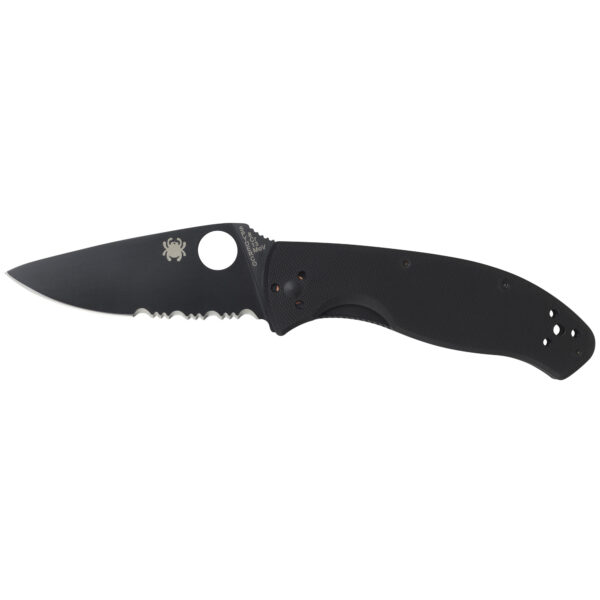 Spyderco, Tenacious, Folding Knife, 3.39" Blade, Combo Edge, VG10/Black Finish, Black G10 Frame, Circle Thumb Hole/Pocket Clip