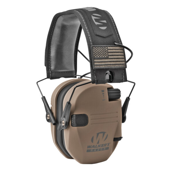 Walker's, Razor, Slim Electronic Earmuff, Flat Dark Earth, 1 Pair, Includes (2) Morale Patches
