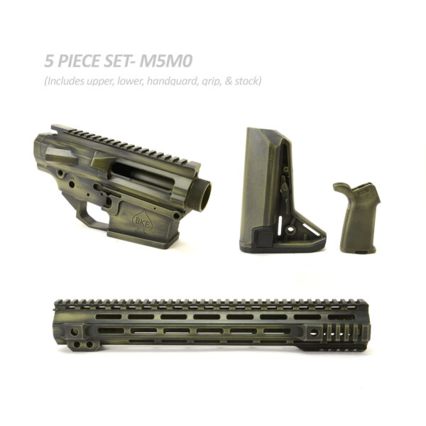 BKF M5 MOD-0 LR-308 Stripped Billet 15" SL-S Cerakoted Builder Set W/ Ambi Bolt Release - Battleworn Bazooka Green