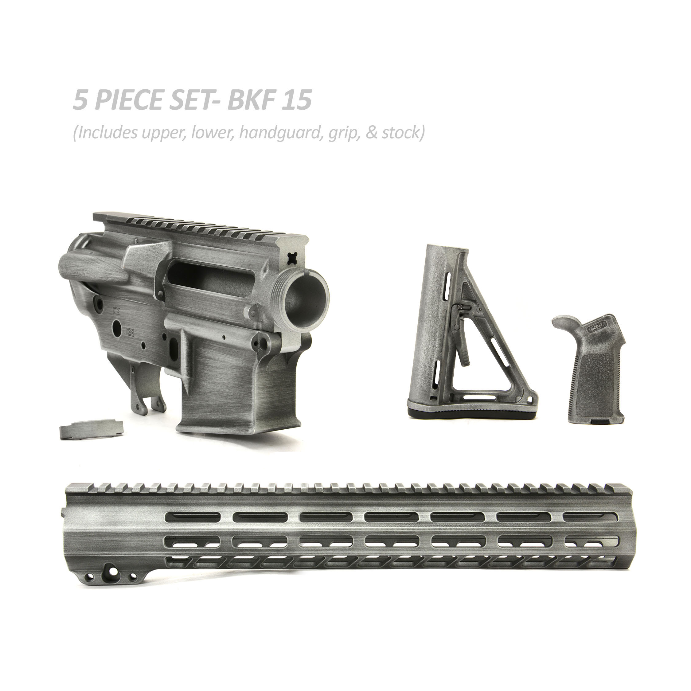 BKF AR15 Cerakoted 13" Moe Builder Set - Satin Aluminum Battleworn