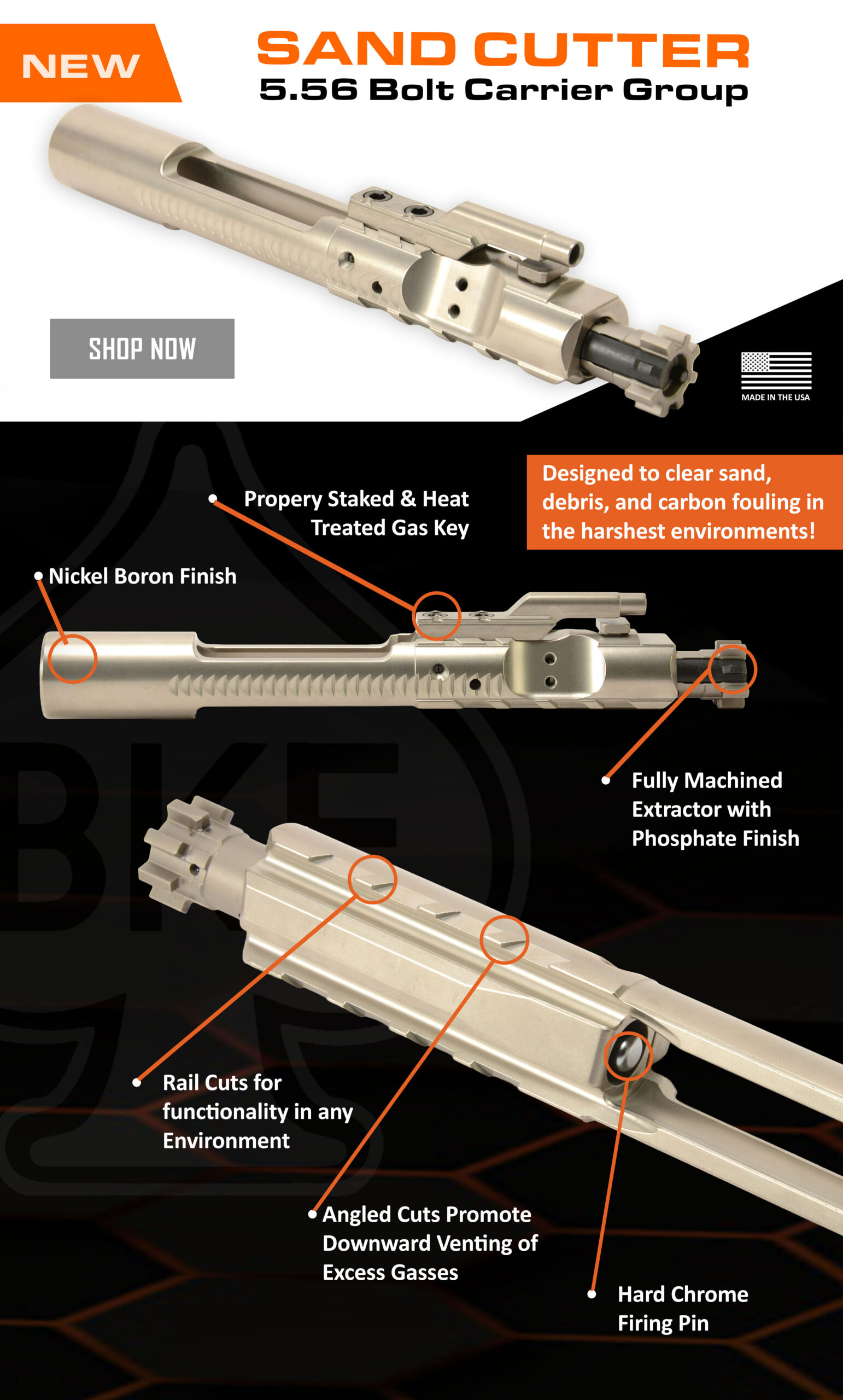 BKF M16 5.56 Sand Cutter Bolt Carrier Group - Nickel Boron - Image 5
